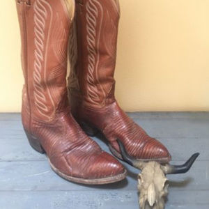 TONY LAMA Brown Teju Lizard Leather Cowboy Boots